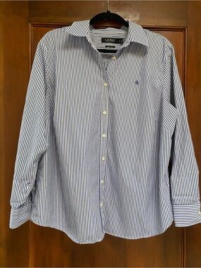 Ralph Lauren Blue and White Striped Cotton Button-Down Shirt